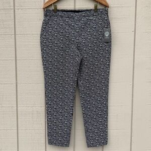 VINCE Camuto Rich Black/White Print Pull-On Ankle Pants